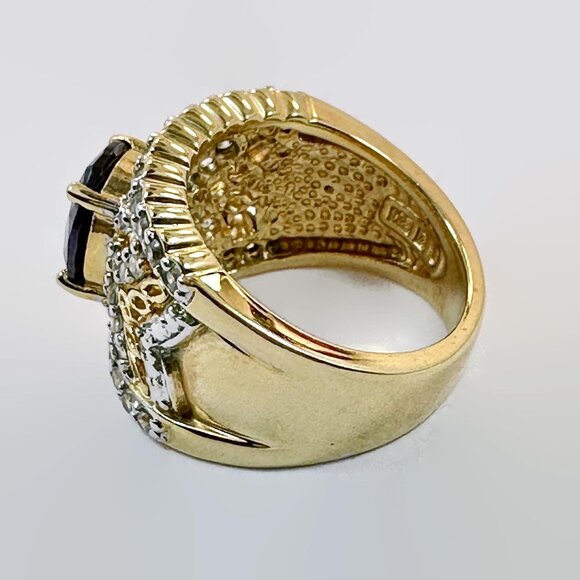 Vintage Amethyst Ring Sterling Silver: Gold Vermeil CZs Ring Band Size Purple - Picture 4 of 8